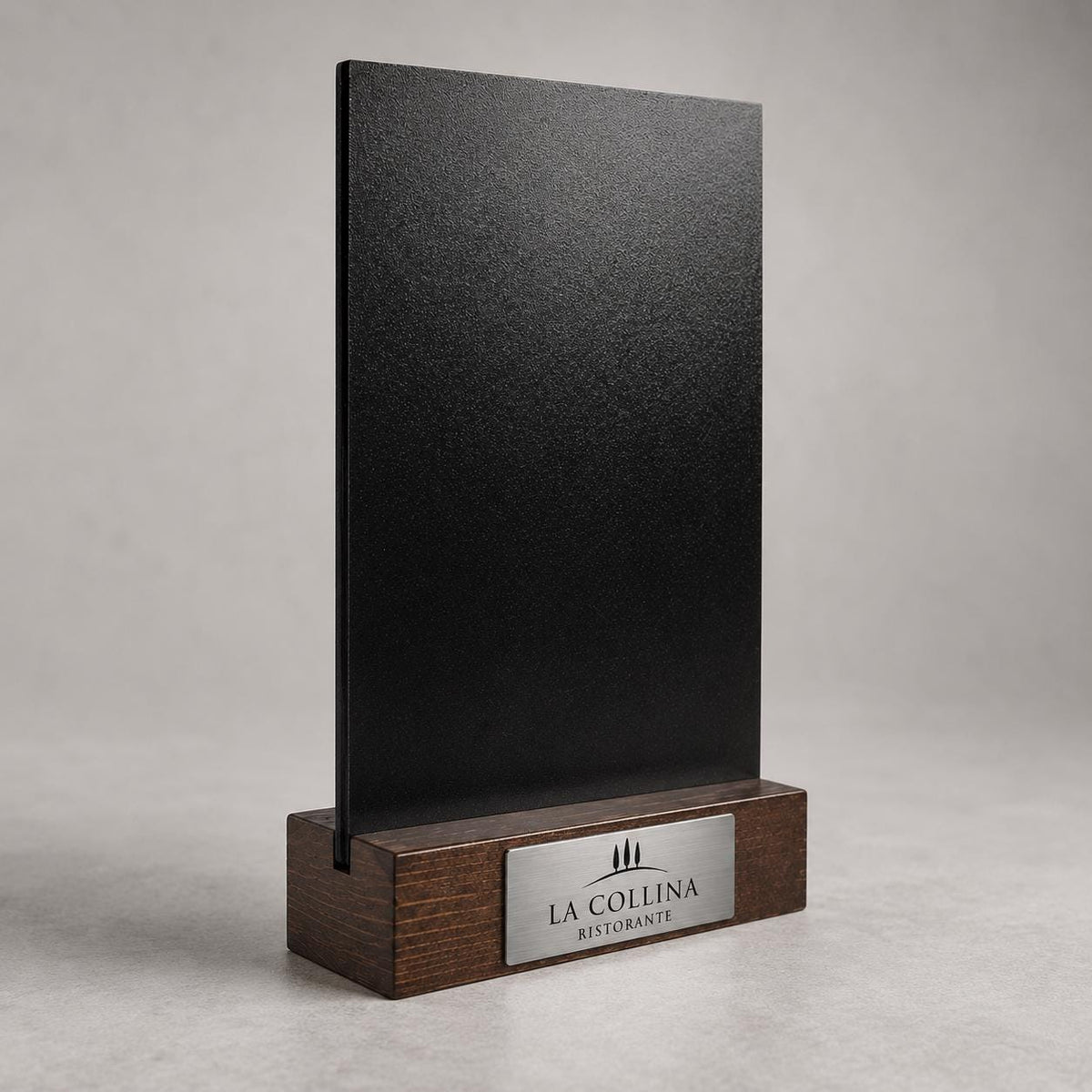 Set 10 pezzi Lavagna da banco con etichetta oro formato a4 a5 a6 Personalizzata, Espositore 3D Legno Scuro Segnatavolo Logo Ristorante Bar
