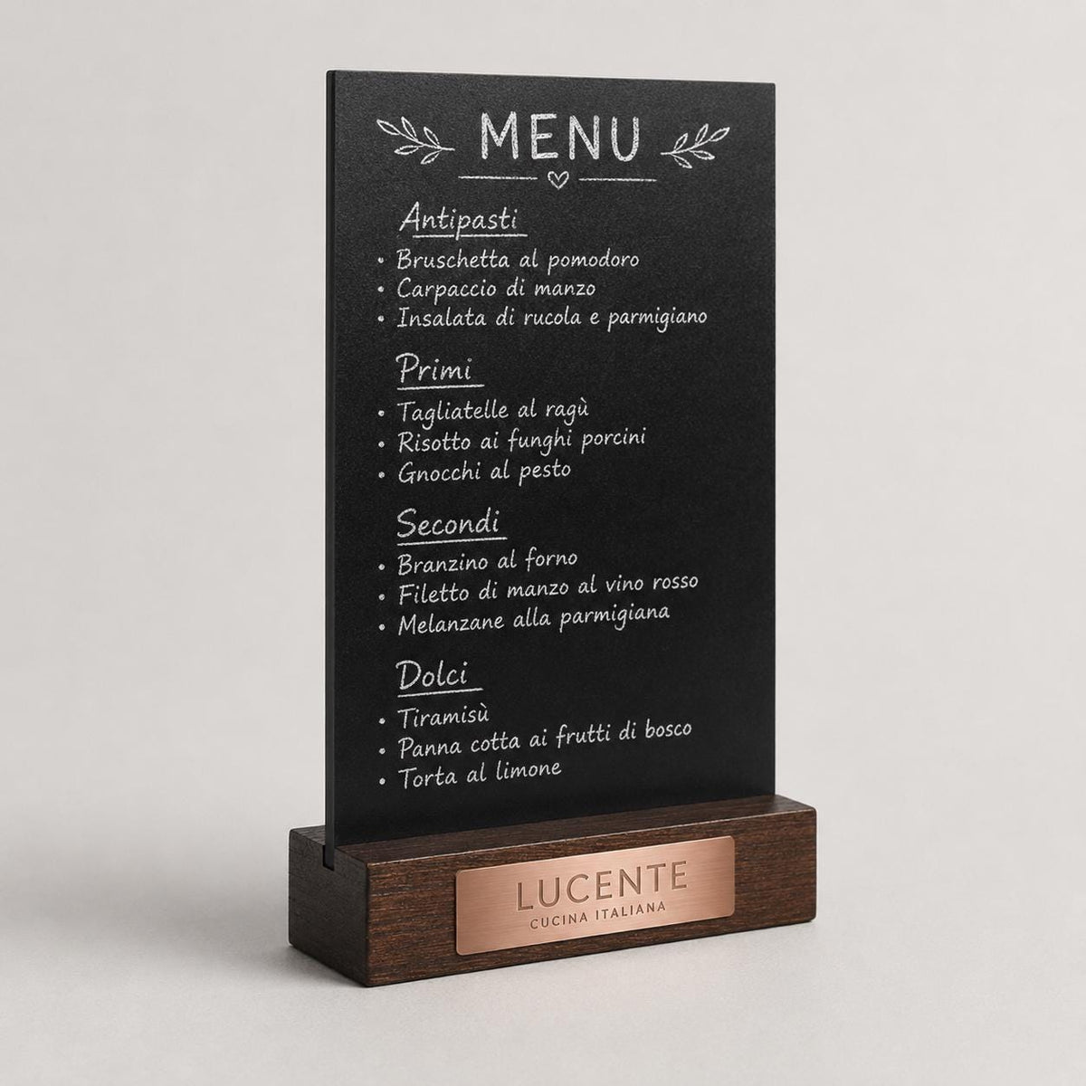 Set 10 pezzi Lavagna da banco con etichetta oro formato a4 a5 a6 Personalizzata, Espositore 3D Legno Scuro Segnatavolo Logo Ristorante Bar