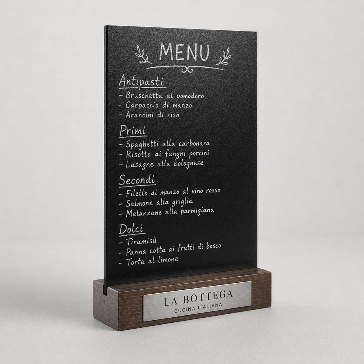 Set 10 pezzi Lavagna da banco con etichetta oro formato a4 a5 a6 Personalizzata, Espositore 3D Legno Scuro Segnatavolo Logo Ristorante Bar