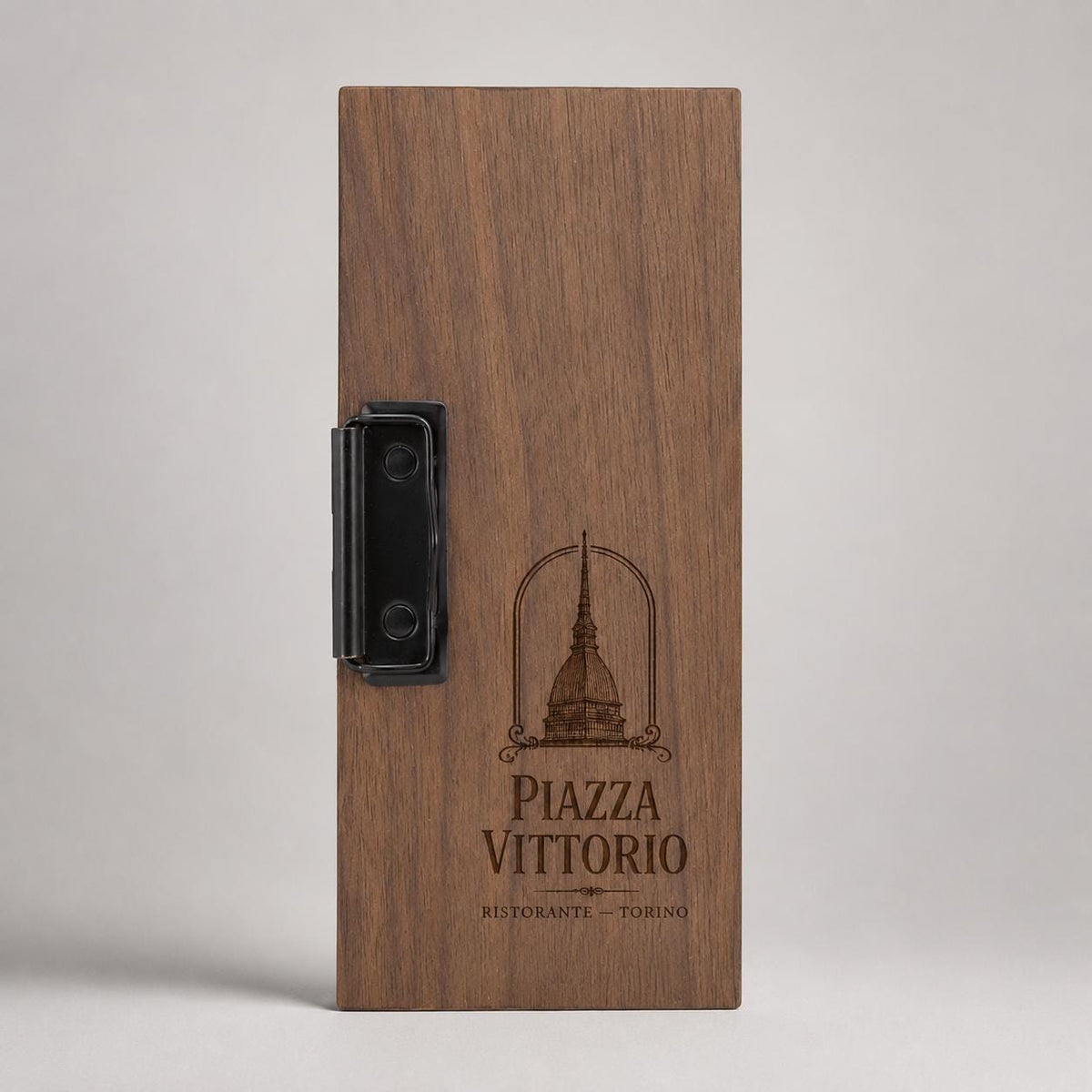 Portaconto personalizzato con incisione laser - Per Caffè, Ristoranti, Bar - 24x10 cm - Legno Di Noce Laccato - Clip Per Mantenere i fogli