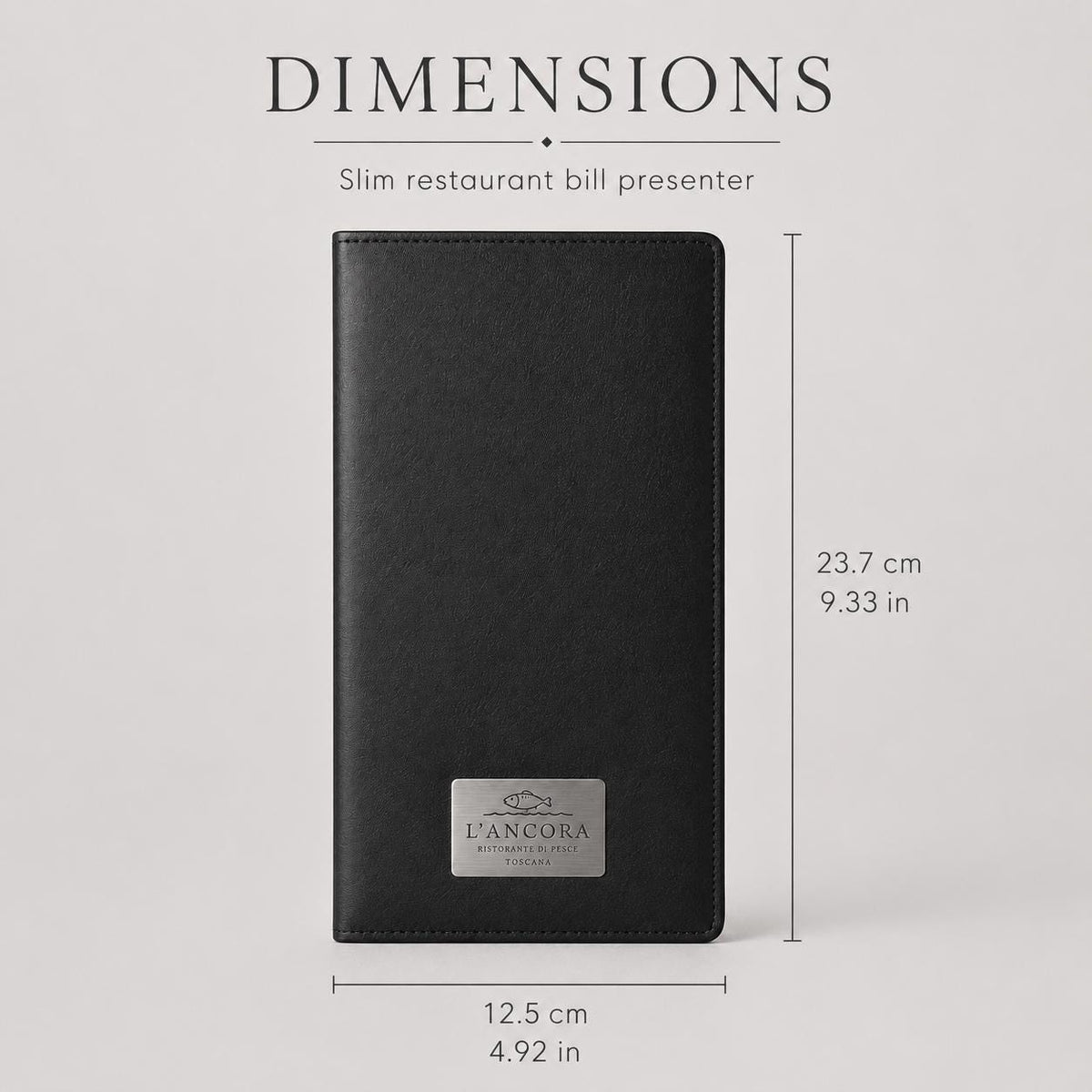 Portaconto personalizzato con incisione laser - Per Caffè, Ristoranti, Bar - 24x10 cm -pvc similpelle nero con tasche