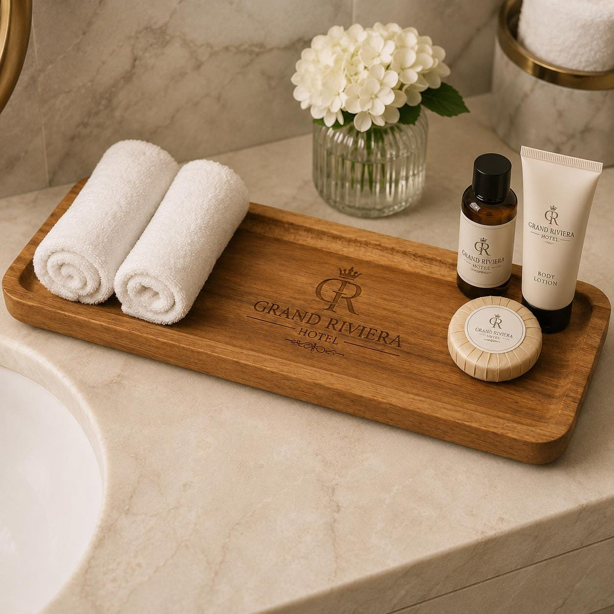 vassoio in legno rettangolare di acacia, versatile per accessori e ufficio, organizer di stile con venatura decorativo in legno, 28x10x1,5cm