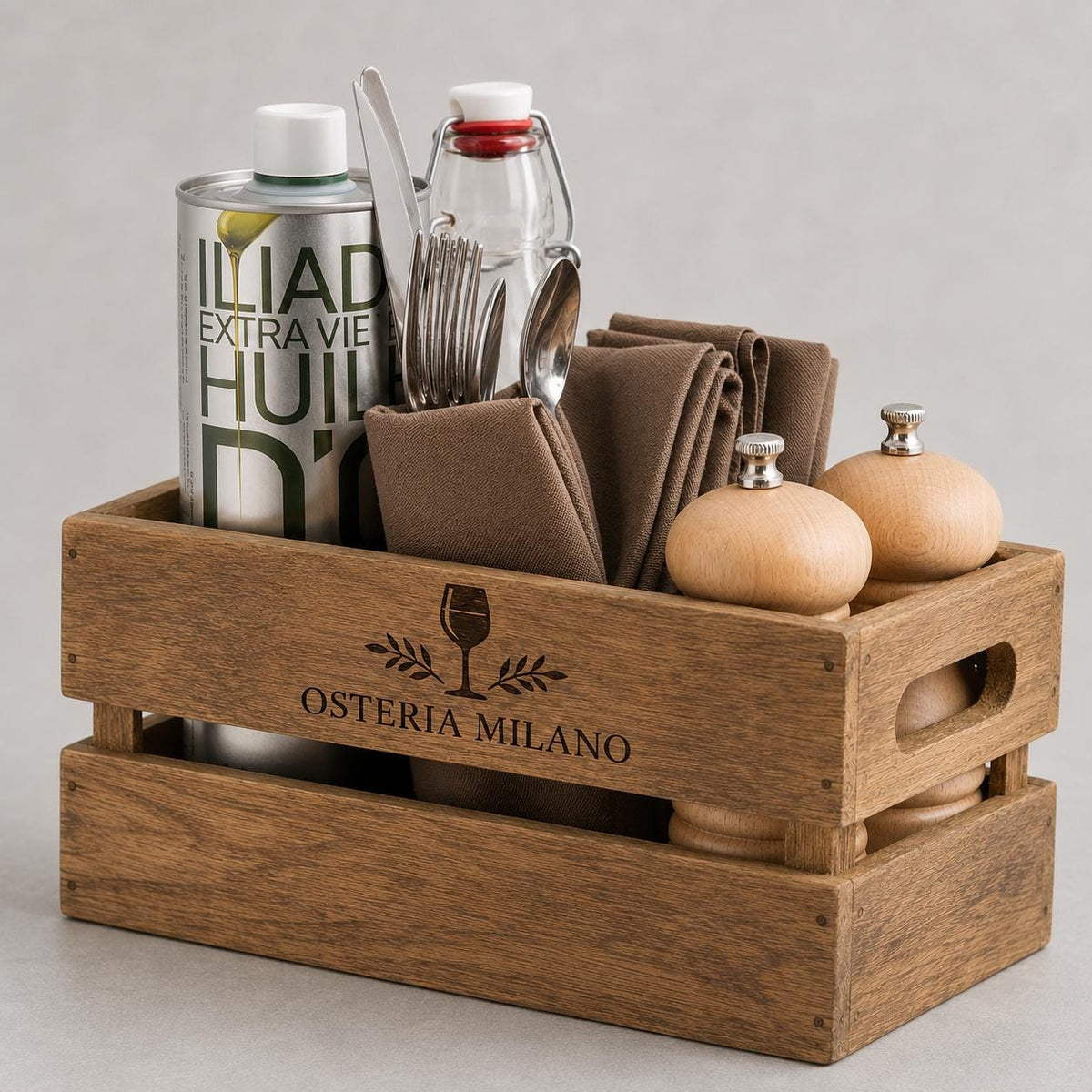 cassa in legno vintage da tavolo – 12,7 x 24,1 cm Storage box porta condimenti Organizer porta utensili e posate