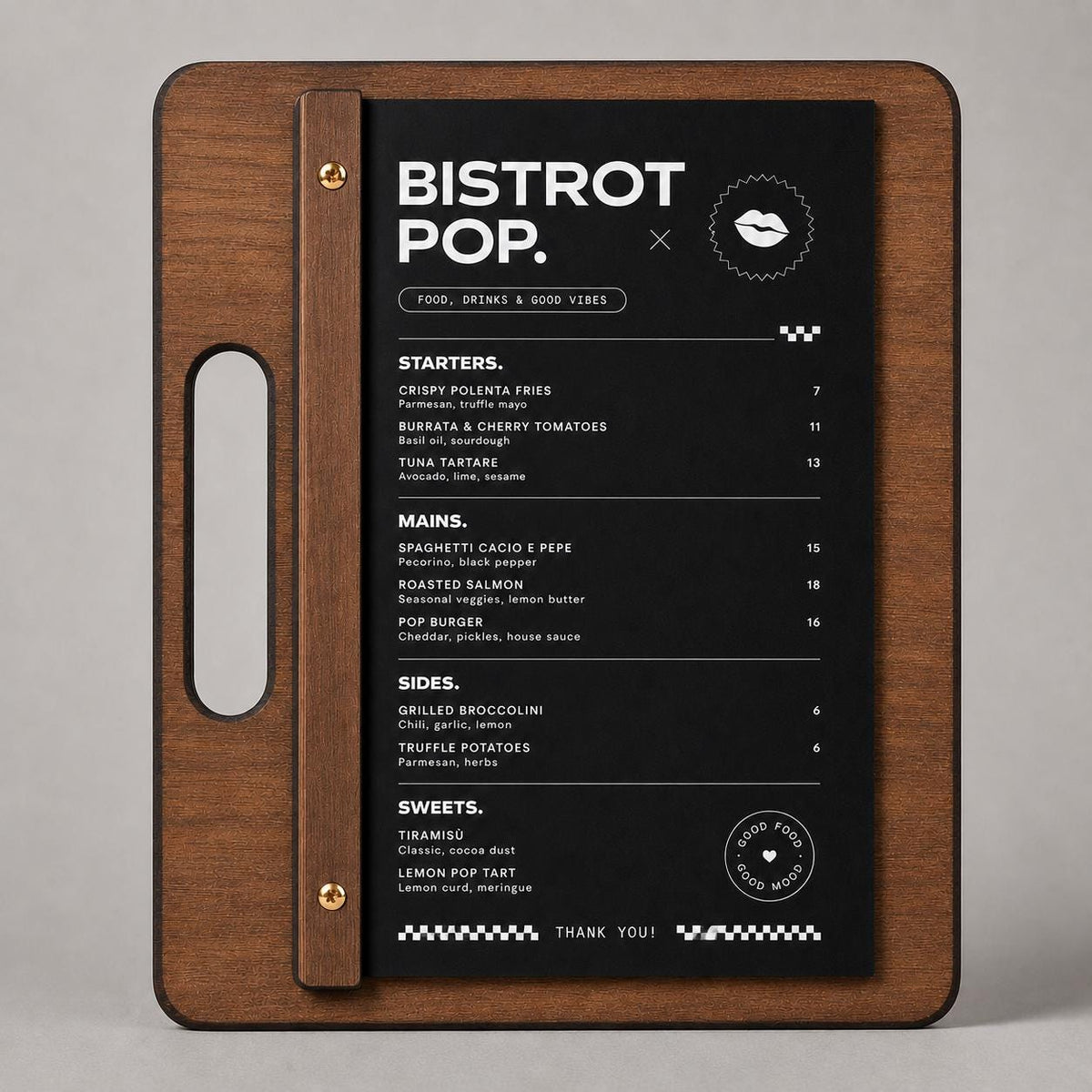 Portamenu in Legno Personalizzato, Tavoletta con Maniglia per Ristorante e Bar, Clipboard con Listello e Viti, Accessori Tavola