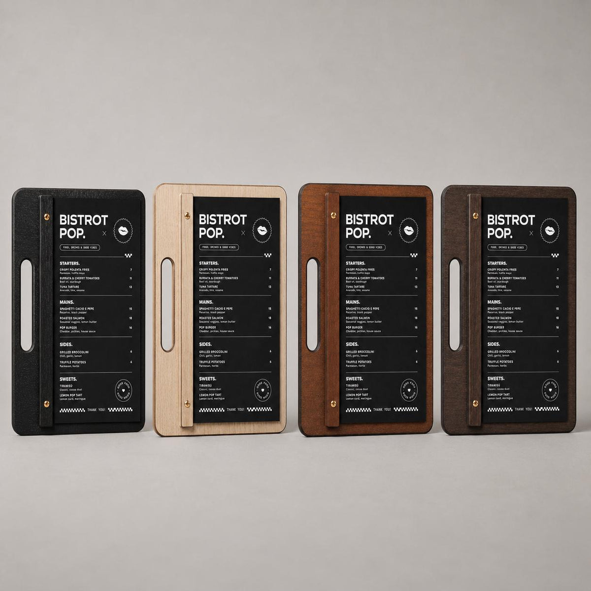 Portamenu in Legno di pioppo noce, Tavoletta con Maniglia per Ristorante e Bar, Clipboard con Listello e Viti, Accessori Tavola