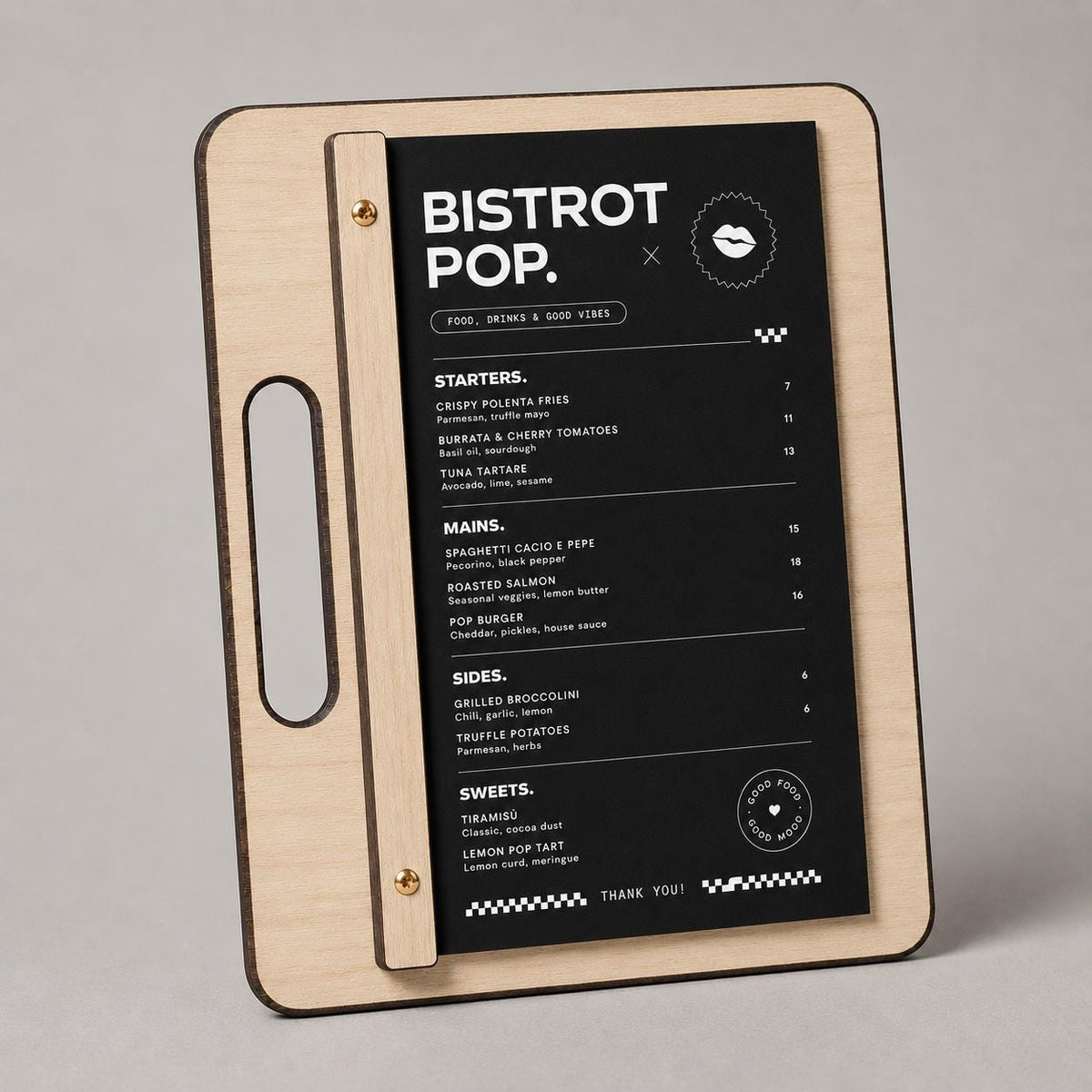 Portamenu in Legno Personalizzato, Tavoletta con Maniglia per Ristorante e Bar, Clipboard con Listello e Viti, Accessori Tavola