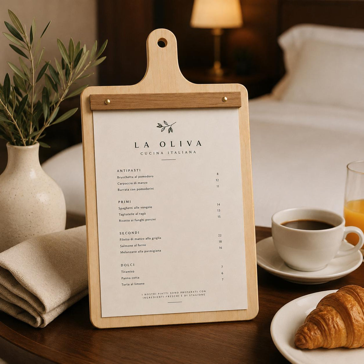 Portamenu in Legno a Forma di Tagliere Formato A4, Tavoletta per Ristorante Pizzeria e Trattoria, Clipboard Personalizzata Incisione Logo