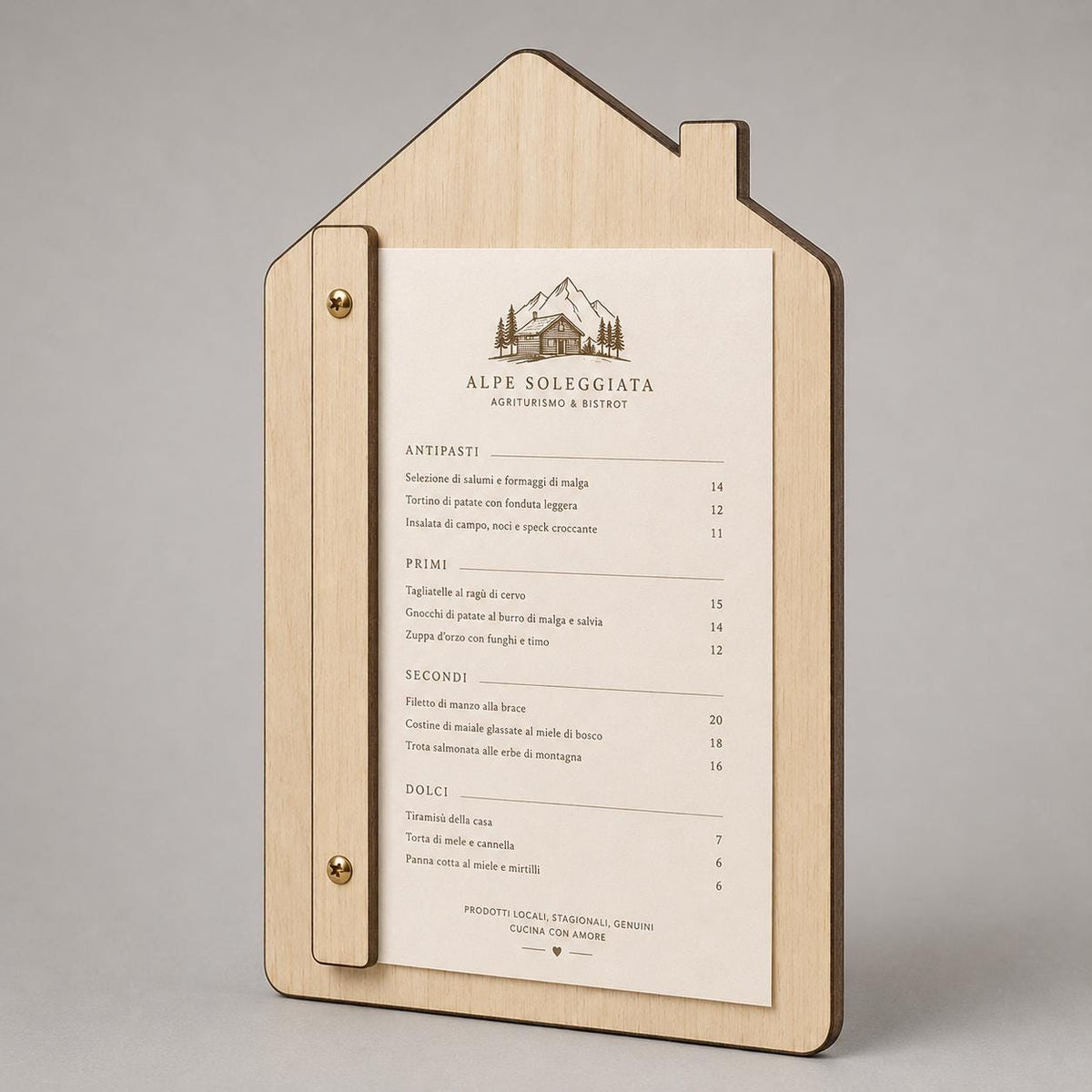 Portamenu in Legno a Forma di casa ebano Formato A4, Tavoletta per Ristorante Pizzeria e Trattoria, Clipboard Personalizzata Incisione Logo