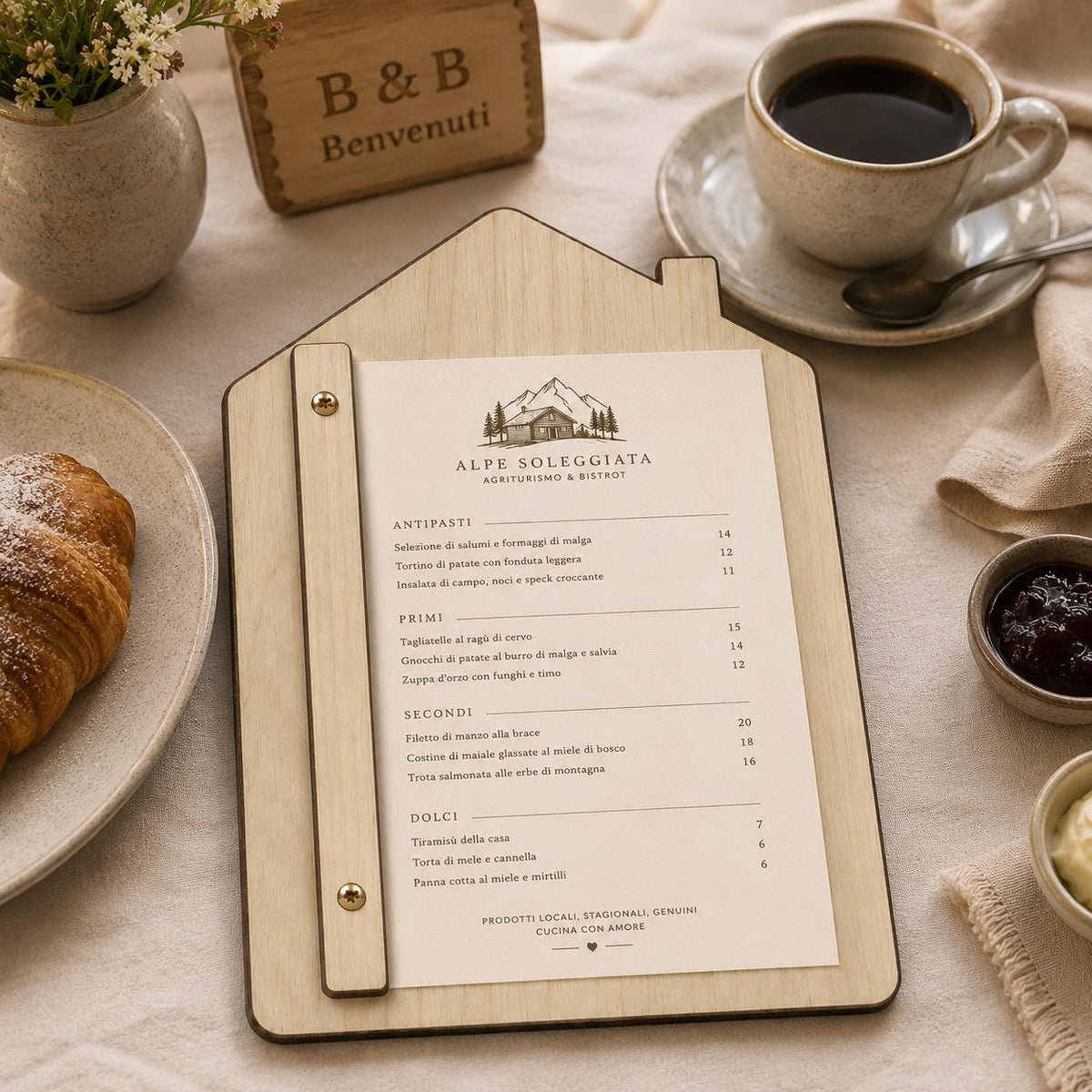 Portamenu in Legno a Forma di casa Formato A4, Tavoletta per Ristorante Pizzeria e Trattoria, Clipboard Personalizzata Incisione Logo