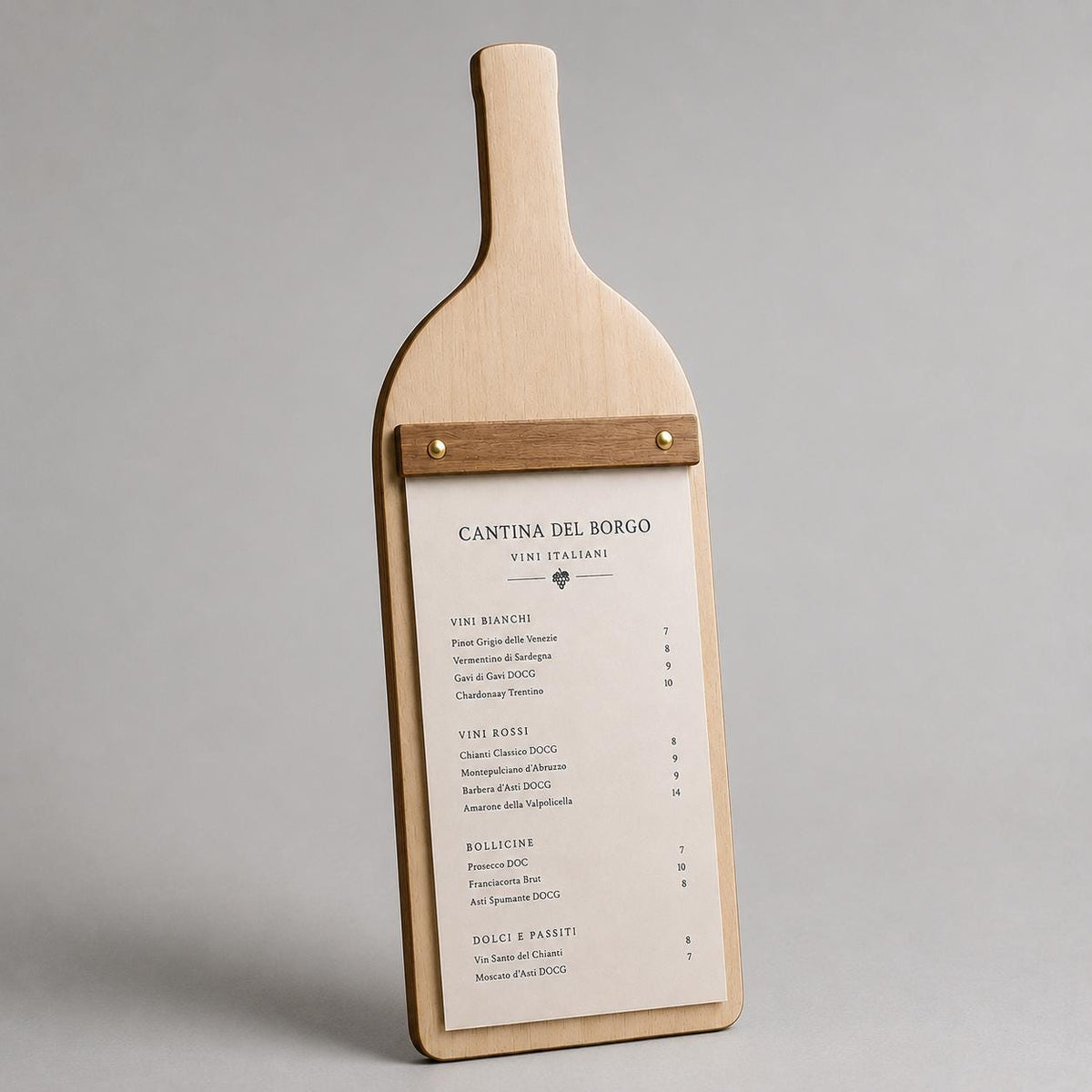 Portamenu in Legno a Forma di bottiglia Formato A4, Tavoletta per Ristorante Pizzeria e Trattoria, Clipboard Personalizzata Incisione Logo