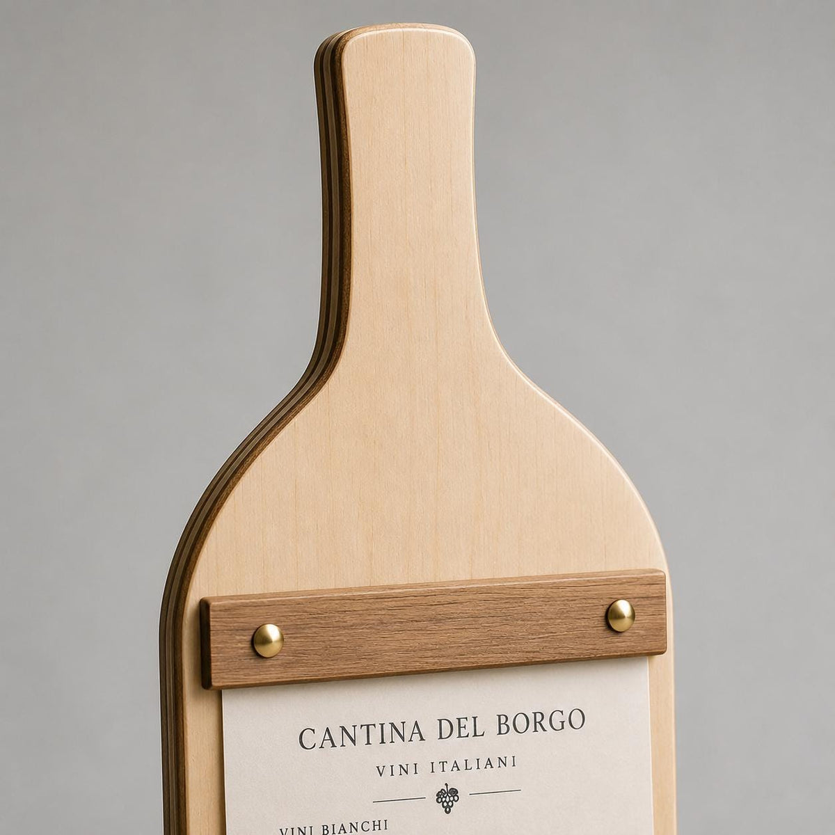 Portamenu in Legno a Forma di bottiglia Formato A4, Tavoletta per Ristorante Pizzeria e Trattoria, Clipboard Personalizzata Incisione Logo