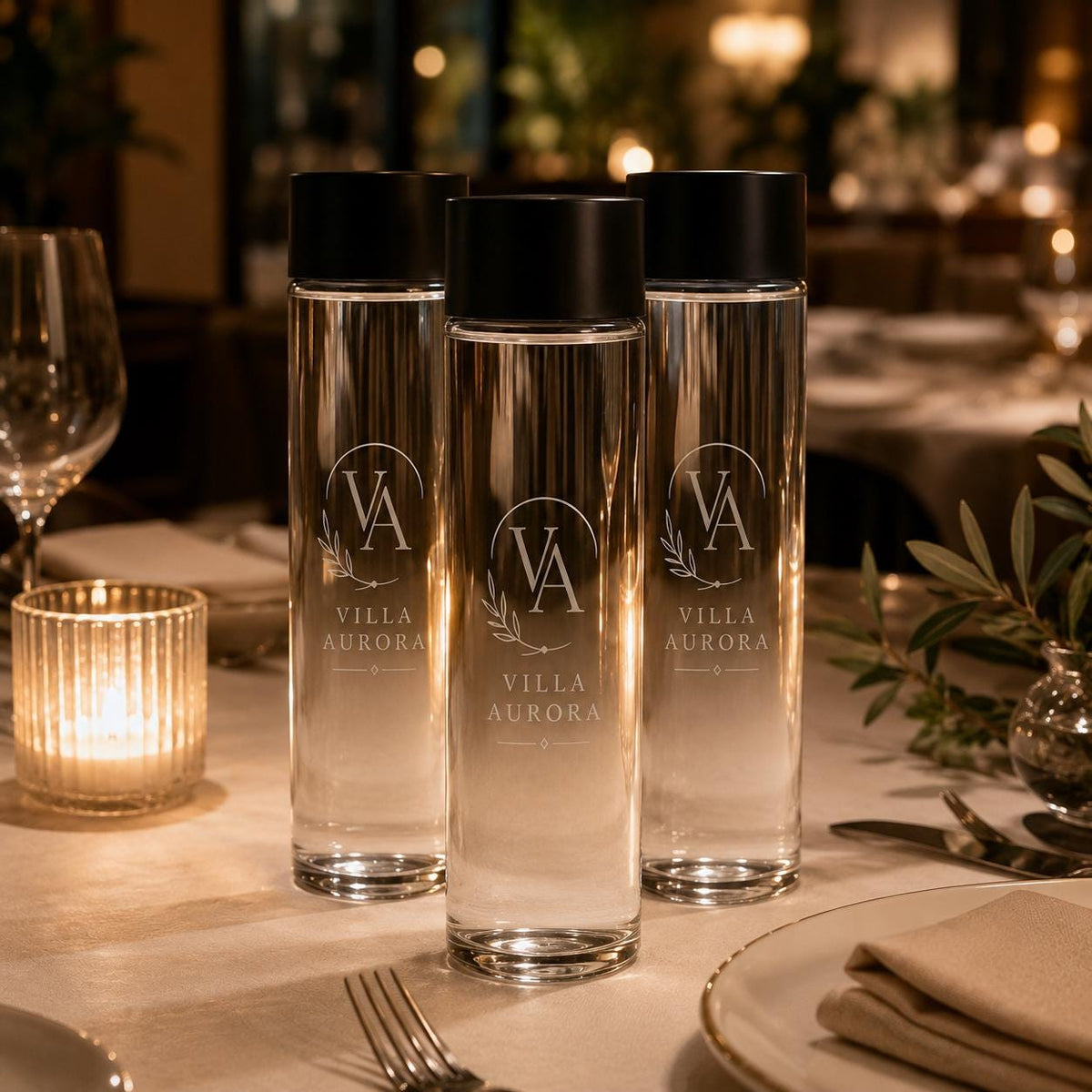 Set 12 Caraffa in vetro personalizzata con incisione laser – elegante, minimale e perfetta per ristoranti, hotel, eventi e tavole raffinate