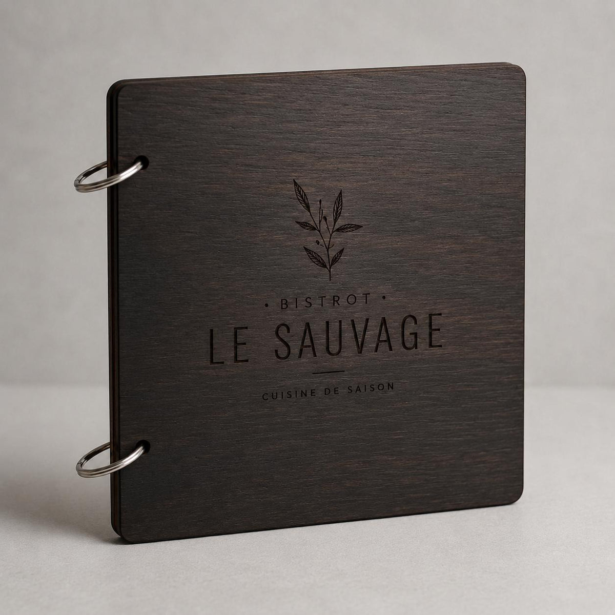 Portamenu in Legno Quadrato 22x22 cm Personalizzato, Cartellina a Libro con Anelli per Ristorante e Bar, Copertina Menu con Incisione