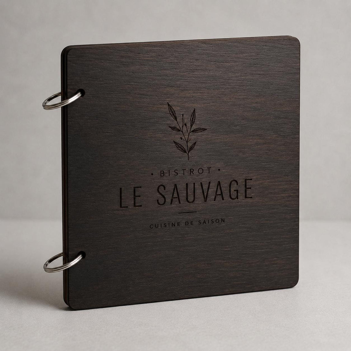 Portamenu in Legno Quadrato noce 22x22 cm Personalizzato, Cartellina a Libro con Anelli per Ristorante e Bar, Copertina Menu con Incisione