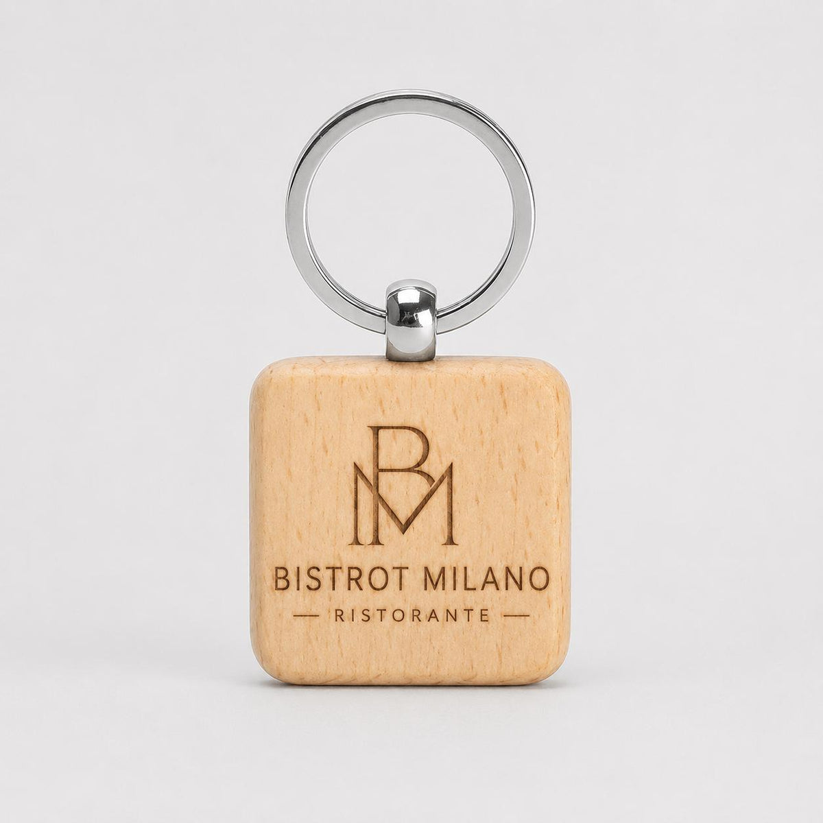 25 Pezzi Portachiavi in Legno Personalizzato Quadrato Personalizzato con Logo, Ciondolo Chiavi per B&B Hotel e Ristorante