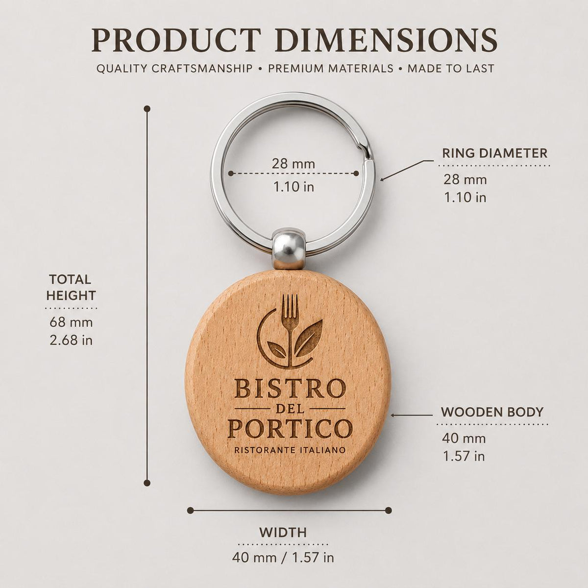 50 Pezzi Portachiavi in Legno Tondo Personalizzato con Logo, Ciondolo Chiavi Circolare per Ristorante Bistro e Bar, Portachiavi Inciso