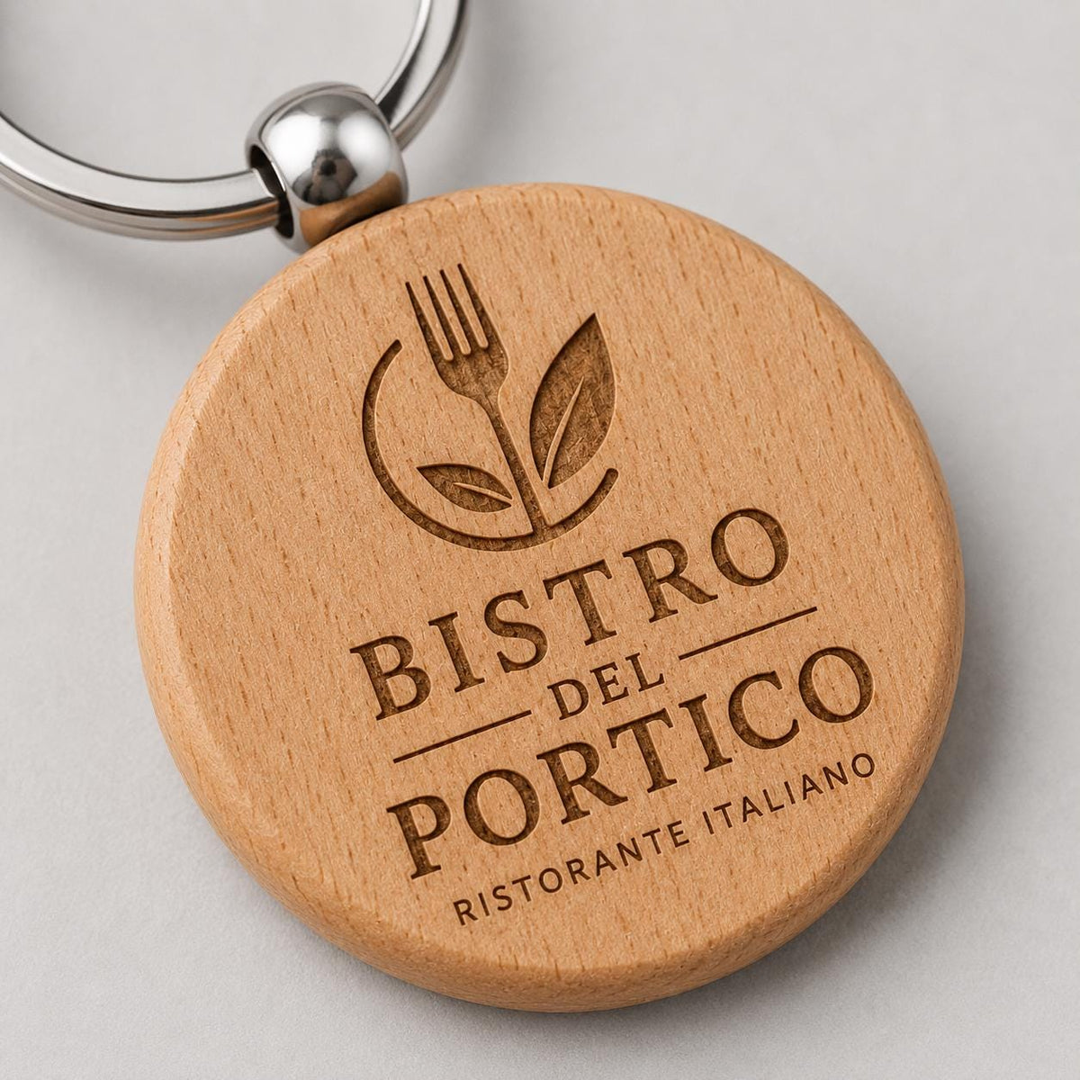 50 Pezzi Portachiavi in Legno Tondo Personalizzato con Logo, Ciondolo Chiavi Circolare per Ristorante Bistro e Bar, Portachiavi Inciso