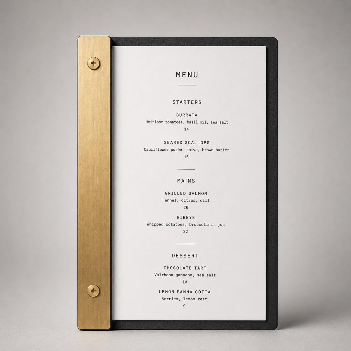 Portamenu luxury effetto ottone spazzolato Formato A4 Tavoletta per Ristorante Pizzeria e Trattoria, Personalizzato Incisione Logo