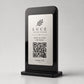 Supporto QR Code da tavolo in plexiglas nero con targhetta ottone o bianco incisa per ristorante bar hotel
