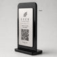 Supporto QR Code da tavolo in plexiglas nero con targhetta ottone o bianco incisa per ristorante bar hotel