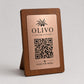 Supporto QR Code da tavolo in plexiglas nero con targhetta ottone o bianco incisa per ristorante bar hotel