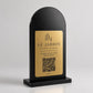 Supporto QR Code da tavolo in plexiglas nero con targhetta ottone o bianco incisa per ristorante bar hotel