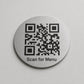 etichetta qr code rotonda codice QR per menu contactless - Ristoranti, hotel, bar - Collegamento a Instagram, Facebook, acciaio abs