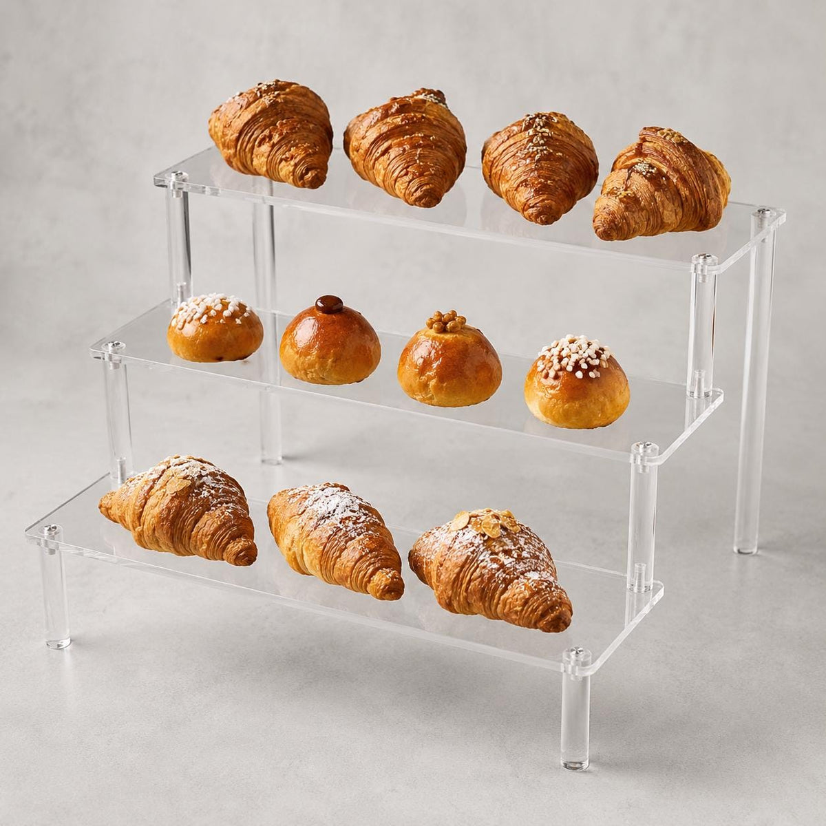 Espositore Acrilico a 3 Livelli nero per Personaggi Profumi Gioielli Cupcakes, 30x25x15cm, trasparente o nero