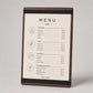 portamenu con elastico A4 in legno scuro per fogli supporto menu inciso, cartella menu ristorante, pannello menu, libro menu, copertina menu