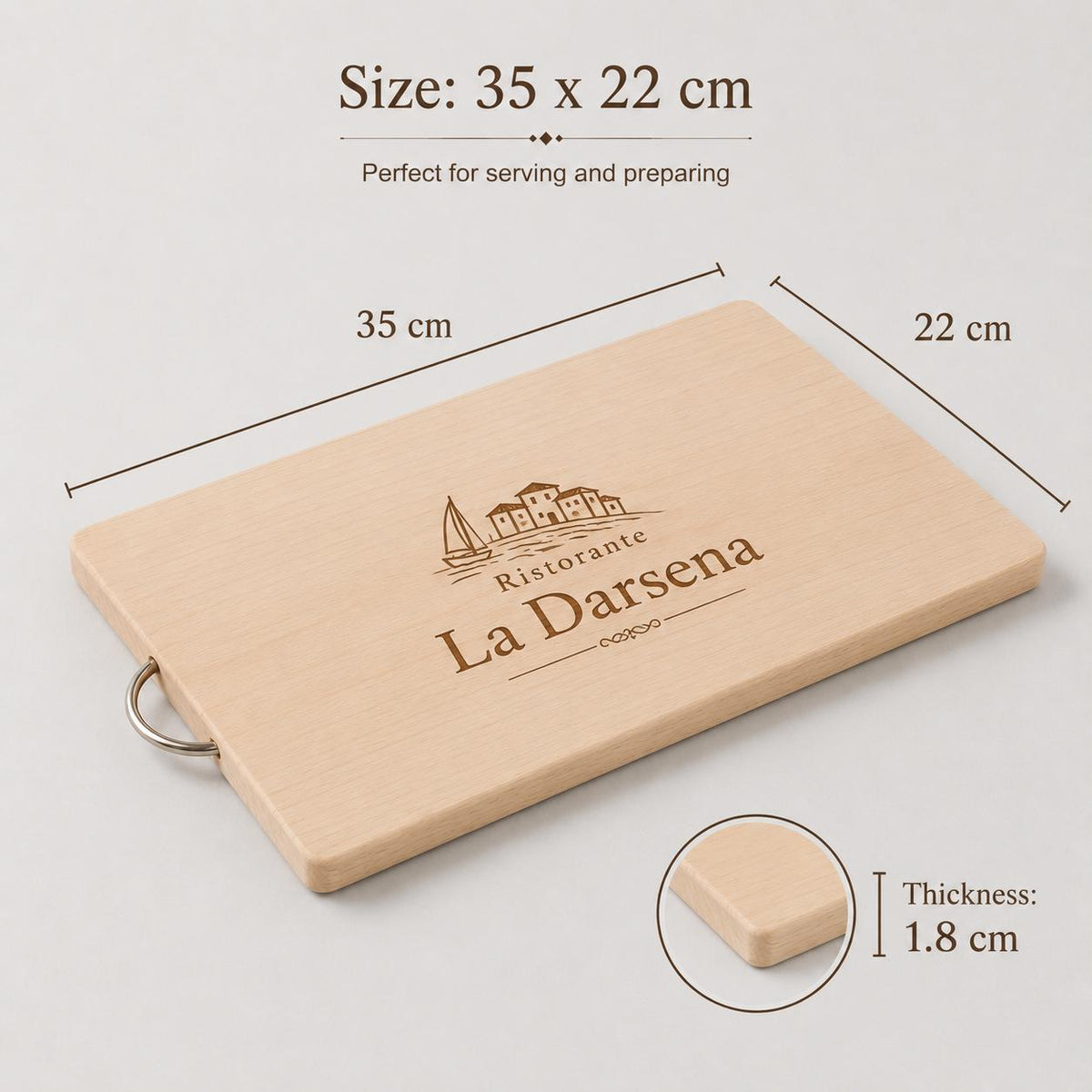 Set 10 Taglieri In Legno con Manico in Metallo, 35x22cm, 100% Legno Faggio, Tagliere per Verdure, Frutta, Salame, Made in Italy, 10 Pezzi
