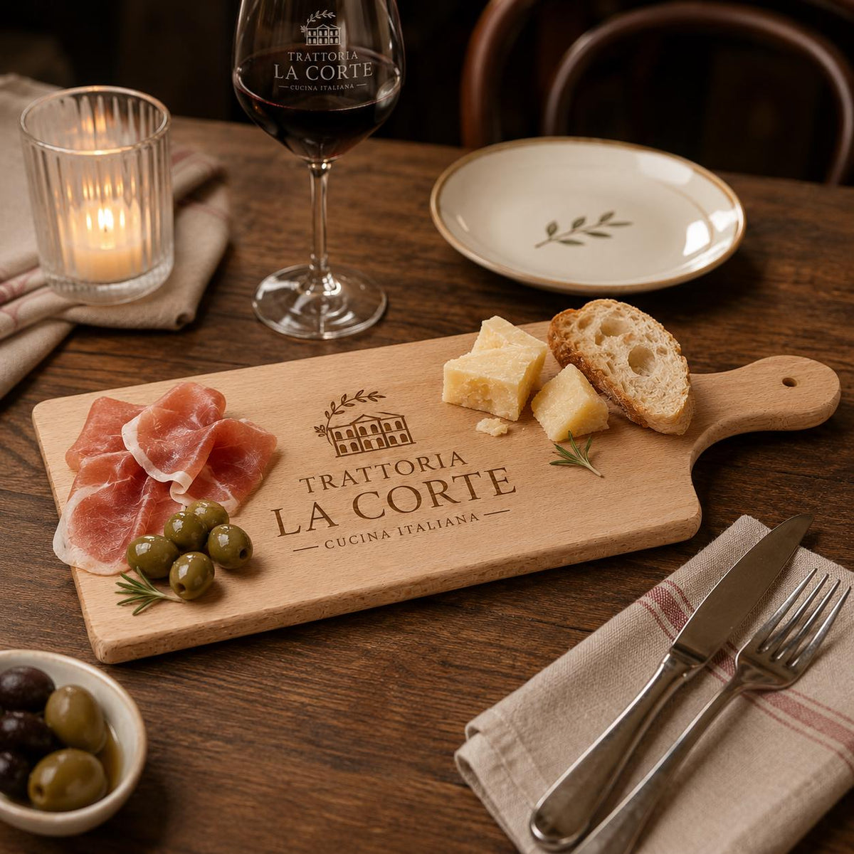 Set 10 Taglieri In Legno con Manico , 35×16x2h cm, 100% Legno Faggio Tagliere Verdure, Frutta, Salame, Made in Italy, 10 Pezzi