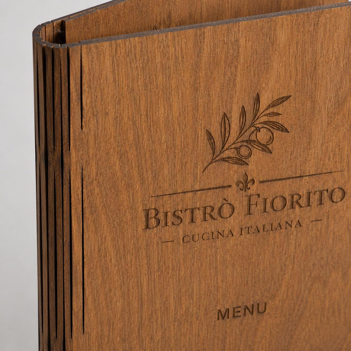 Portamenu pieghevole pioppo color noce in legno bacchetta plexiglas specchiato A4 A5 Personalizzato | Menu Ristorante|Copertina incisa