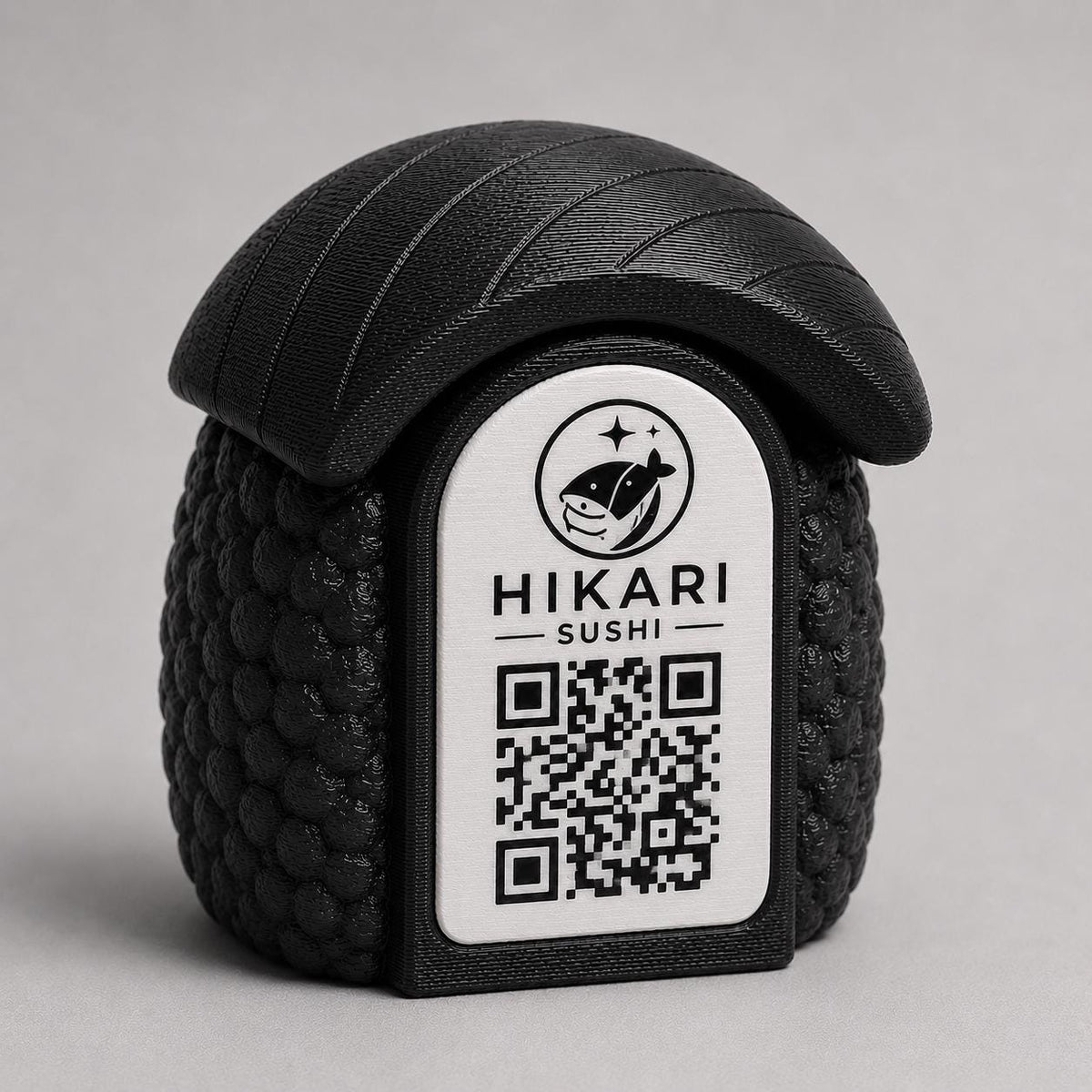 Porta Menu QR Code sushi nigiri Personalizzato, Espositore 3D per Tavoli Ristorante e Bar, Segnatavolo con Incisione Logo, Supporto Moderno