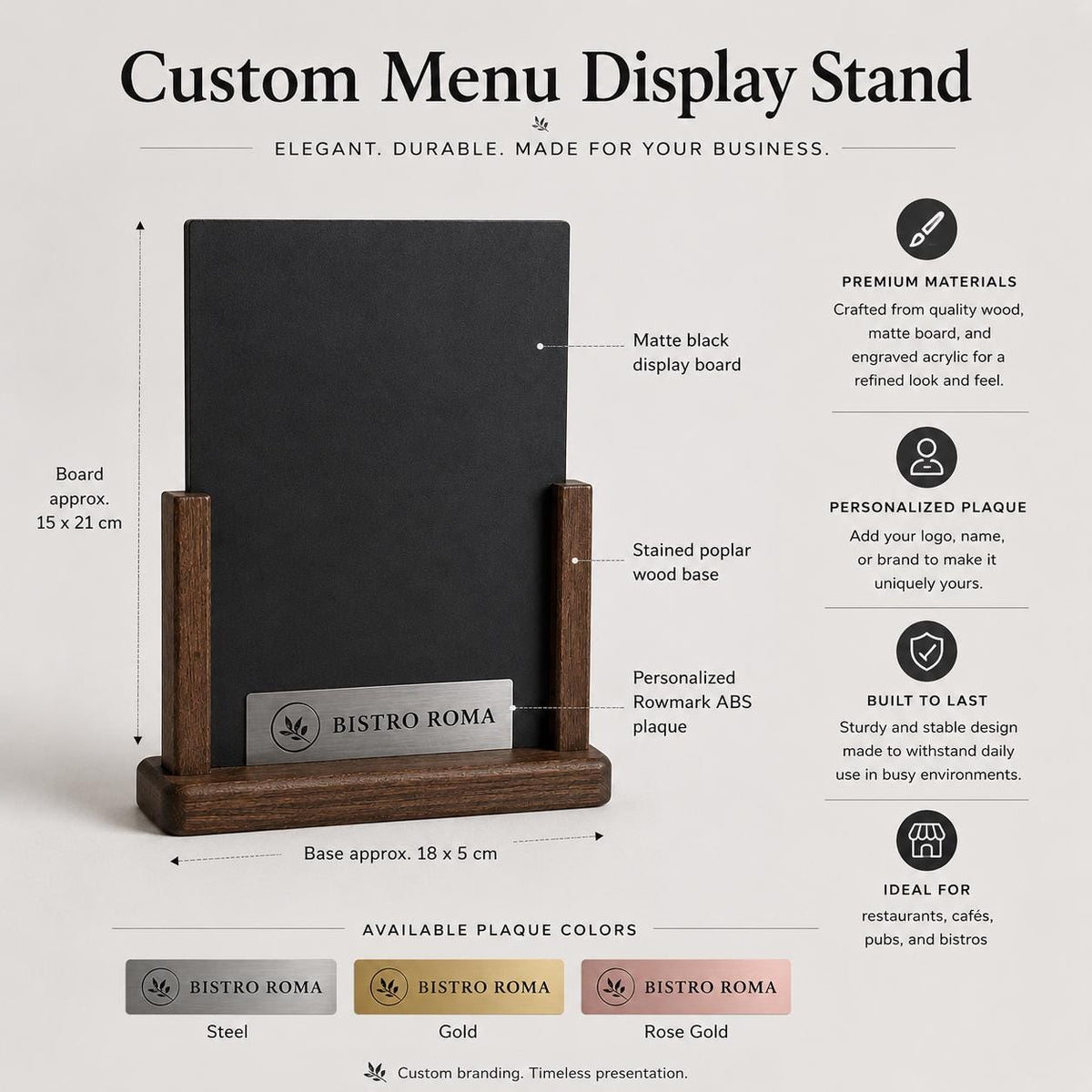 Porta Menu da Tavolo Personalizzato, Espositore 3D Legno Lavagnetta per Ristorante e Bar, Segnatavolo con Incisione Logo Supporto rustico A4