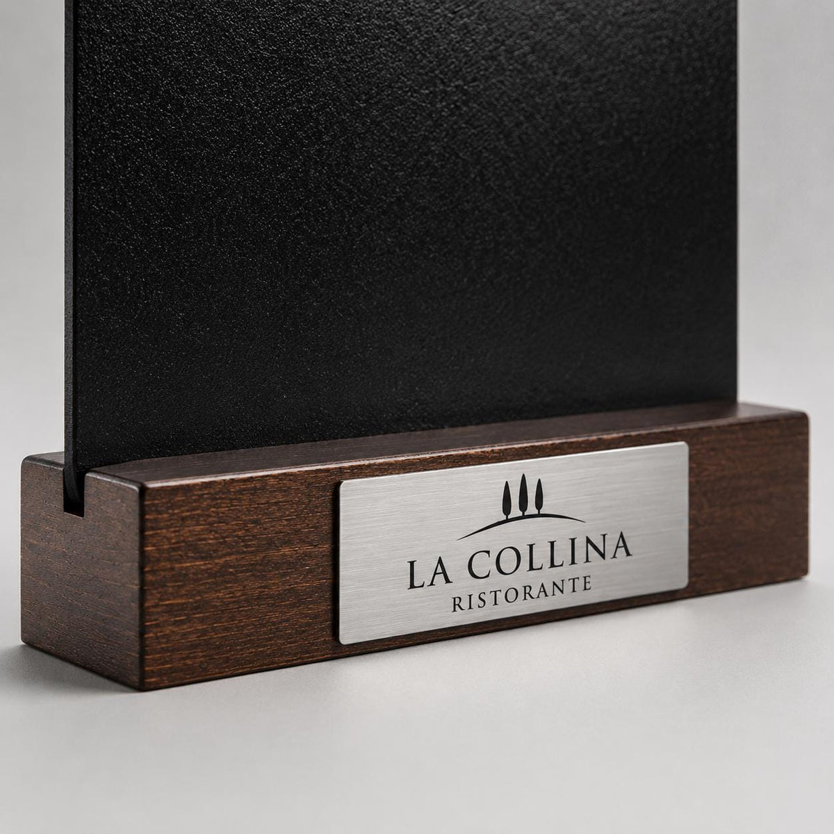 Set 10 pezzi Lavagna da banco con etichetta oro formato a4 a5 a6 Personalizzata, Espositore 3D Legno Scuro Segnatavolo Logo Ristorante Bar