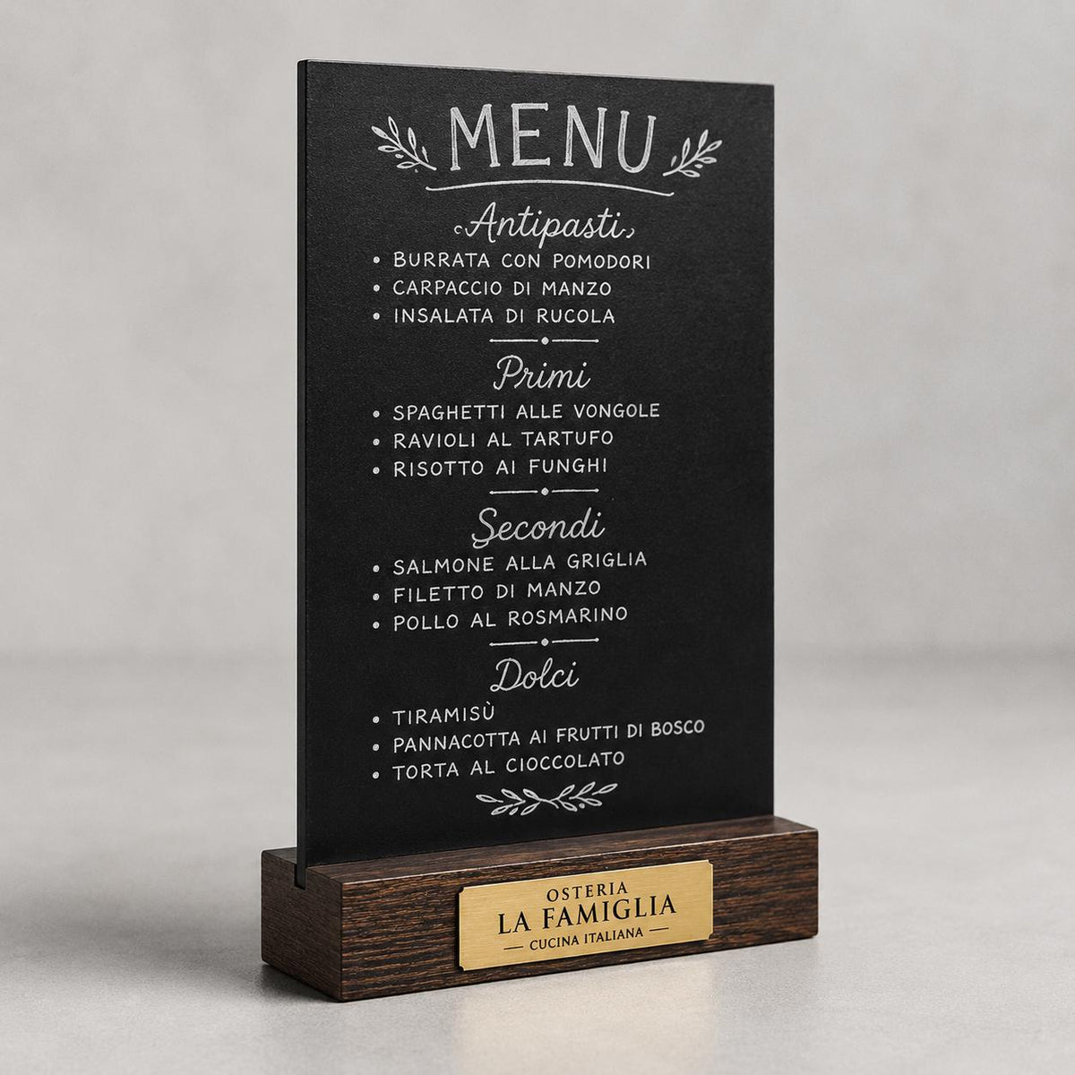 Set 10 pezzi Lavagna da banco con etichetta oro formato a4 a5 a6 Personalizzata, Espositore 3D Legno Scuro Segnatavolo Logo Ristorante Bar