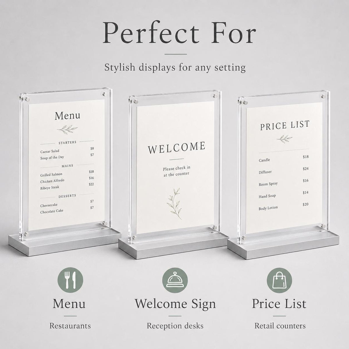 Set 12 pezzi Supporto in plexiglas da banco Personalizzato , Espositore Segnatavolo Ristorante Bar espositore in legno per prezzi