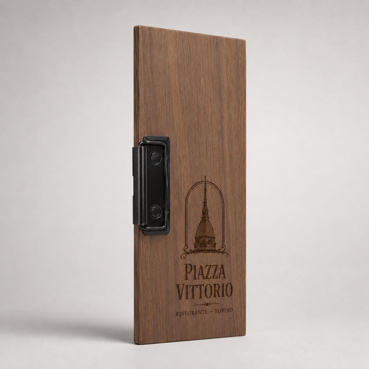 Portaconto personalizzato con incisione laser - Per Caffè, Ristoranti, Bar - 24x10 cm - Legno Di Noce Laccato - Clip Per Mantenere i fogli