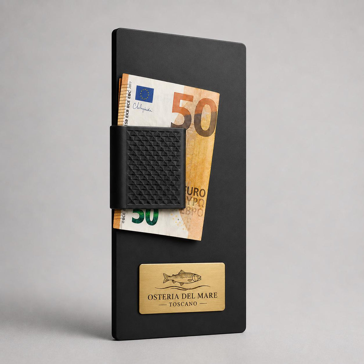 Portaconto personalizzato con incisione laser - Per Caffè, Ristoranti, Bar - 24x10 cm - plexiglas satinato nero - Clip Per Mantenere i fogli