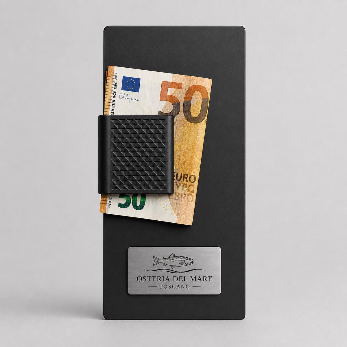Portaconto personalizzato con incisione laser - Per Caffè, Ristoranti, Bar - 24x10 cm - plexiglas satinato nero - Clip Per Mantenere i fogli