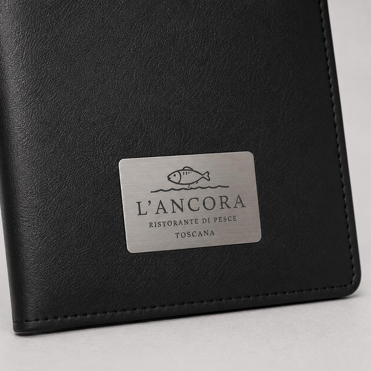 Portaconto personalizzato con incisione laser - Per Caffè, Ristoranti, Bar - 24x10 cm -pvc similpelle nero con tasche