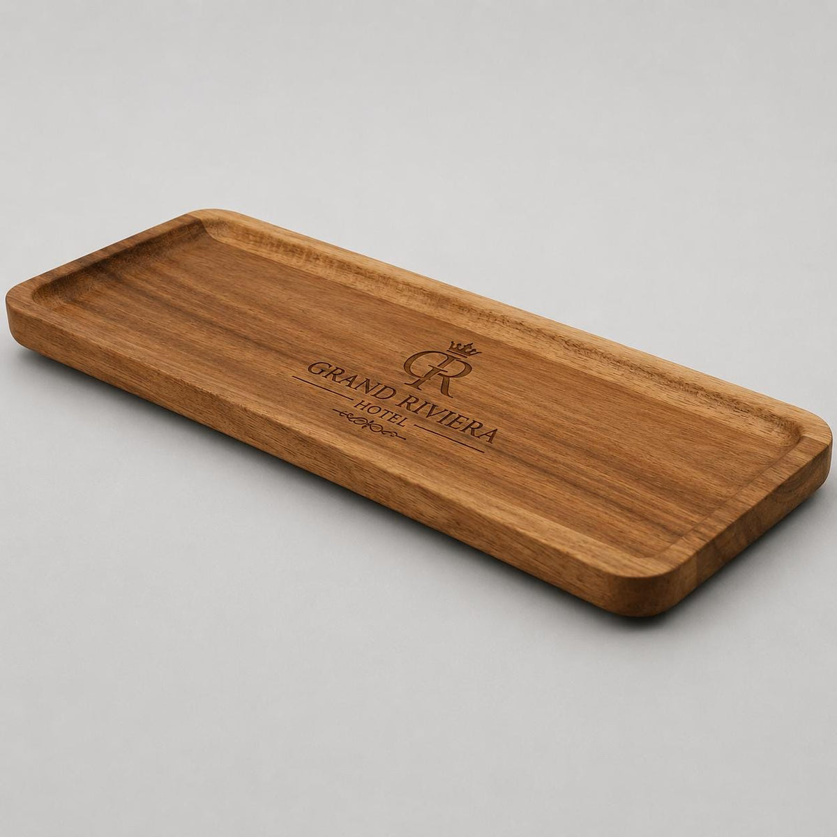 vassoio in legno rettangolare di acacia, versatile per accessori e ufficio, organizer di stile con venatura decorativo in legno, 28x10x1,5cm