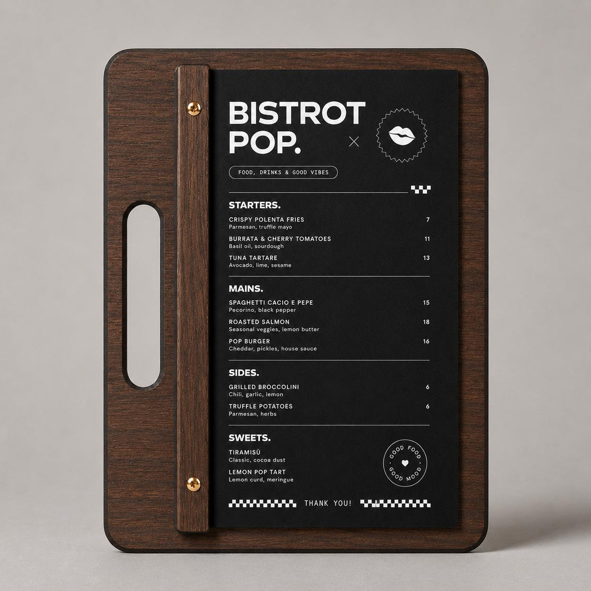 Portamenu in Legno di pioppo Personalizzato, Tavoletta con Maniglia per Ristorante e Bar, Clipboard con Listello e Viti, Accessori Tavola