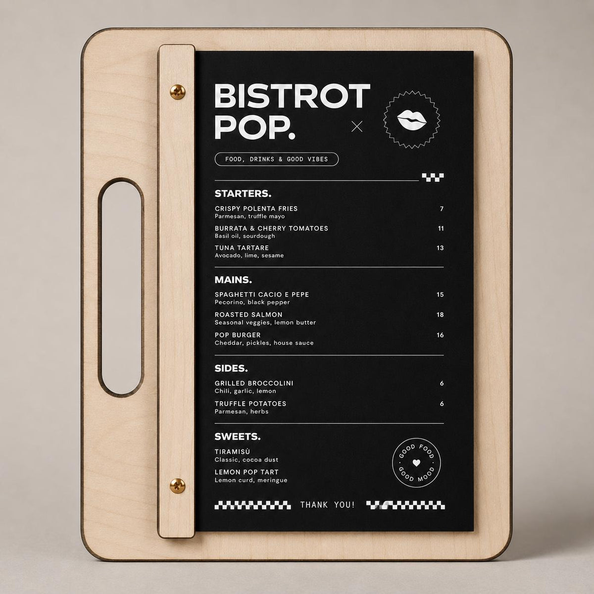 Portamenu in Legno di pioppo Personalizzato, Tavoletta con Maniglia per Ristorante e Bar, Clipboard con Listello e Viti, Accessori Tavola
