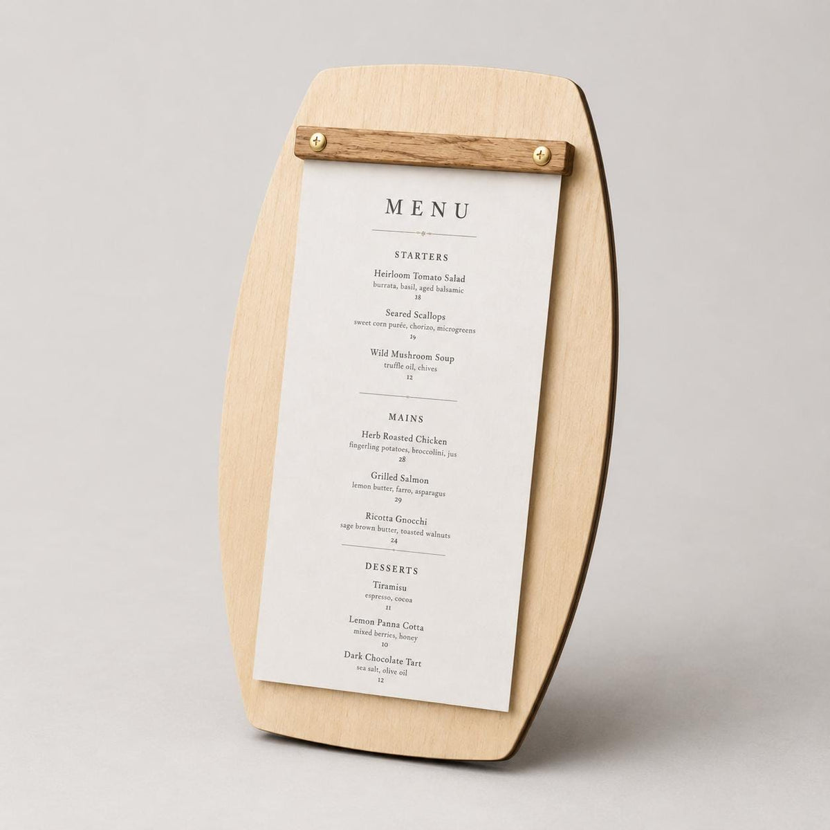 Portamenu in Legno a Forma di botte Formato A4, Tavoletta per Ristorante Pizzeria e Trattoria, Clipboard Personalizzata Incisione Logo