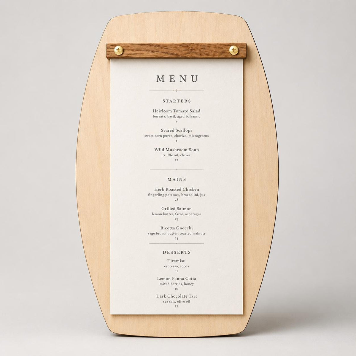 Portamenu in Legno a Forma di botte Formato A4, Tavoletta per Ristorante Pizzeria e Trattoria, Clipboard Personalizzata Incisione Logo