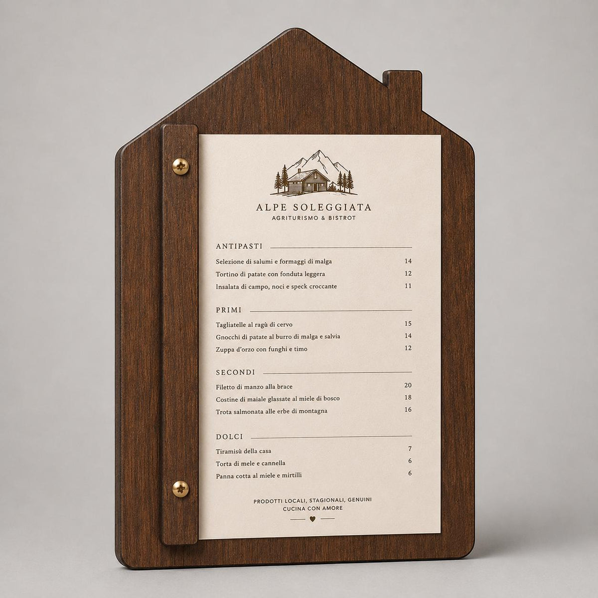 Portamenu in Legno a Forma di casa Formato A4, Tavoletta per Ristorante Pizzeria e Trattoria, Clipboard Personalizzata Incisione Logo