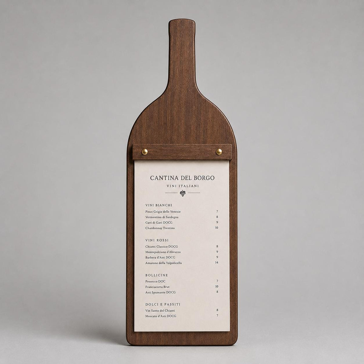 Portamenu in Legno a Forma di bottiglia Formato A4, Tavoletta per Ristorante Pizzeria e Trattoria, Clipboard Personalizzata Incisione Logo