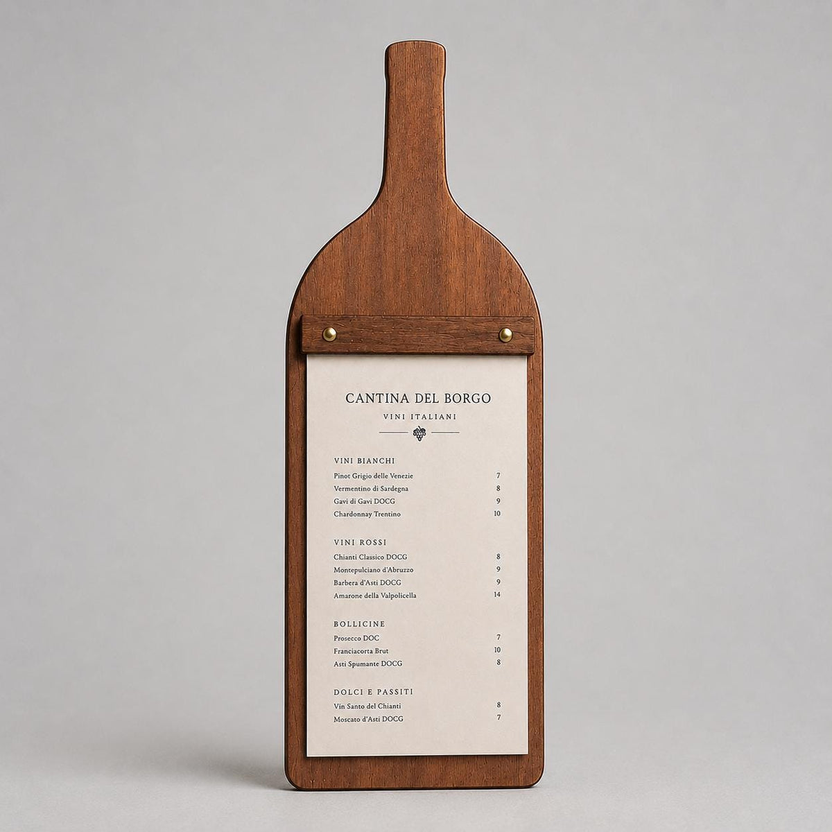 Portamenu in Legno a Forma di bottiglia Formato A4, Tavoletta per Ristorante Pizzeria e Trattoria, Clipboard Personalizzata Incisione Logo