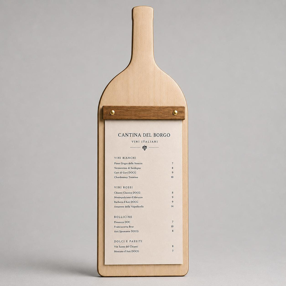 Portamenu in Legno a Forma di bottiglia Formato A4, Tavoletta per Ristorante Pizzeria e Trattoria, Clipboard Personalizzata Incisione Logo